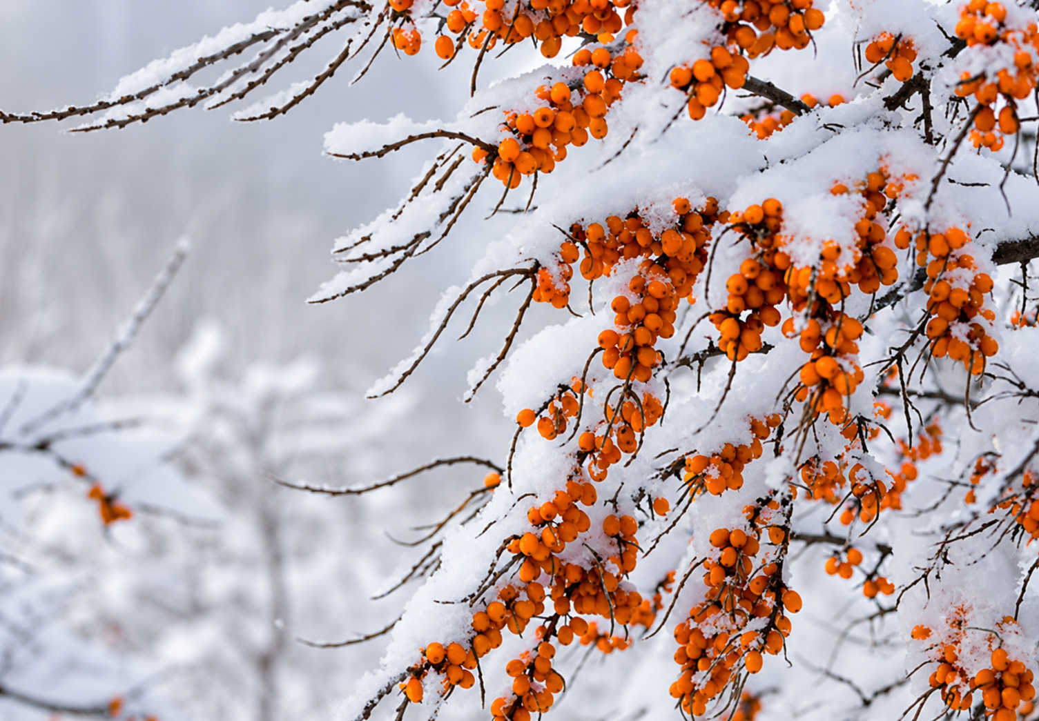 Arctic sea buckthorn berries in snow